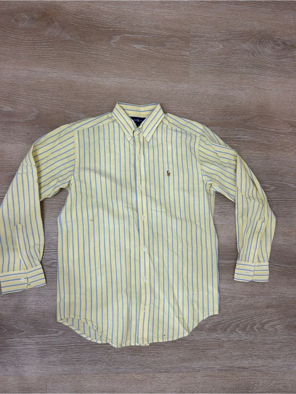 Ralph Lauren Boys Yellow Blue Striped Button Down Oxford Shirt Flesh Pony 14